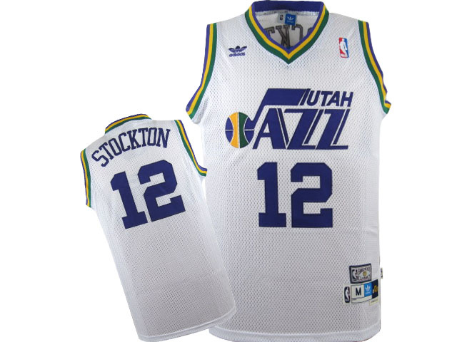  NBA Utah Jazz 12 John Stockton Throwback Swingman White jersey